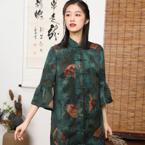 Autumn water ballad (Fanghua light singing) summer new heavy silk fragrant cloud yarn dress female loose retro Chinese style