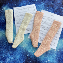 (Full 58)bjd socks 46 points beige pink gold shiny powder calf socks