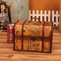 European yellow map pirate game small treasure box Retro treasure box Toy storage wooden box with password lock