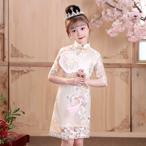 Female childrens cheongsam 2021 new summer lace Chinese style girl childrens dress spring and autumn dress autumn