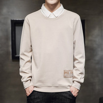 2021 early spring new mens sweater Korean version of the trend fake two-piece shirt collar top casual loose solid color long sleeves