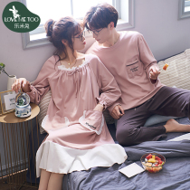 Autumn couple pajamas womens long sleeve cotton mens home wear suit cotton casual long thin nightgown spring and autumn