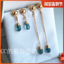 CCs jewelry workshop New London Blue Water Drop Topaz No ear holes painless handmade mosquito coil plate ear clip