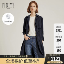FINITY2021 spring womens New Silk windbreaker womens fashion long waist slim coat