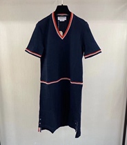Silver childrens day Thom Browne new TB lady bump color wrap side V collar short sleeve knit wool dress