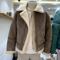 APM Korean mens real shot Dongdaemun can stand lapel lamb hair flip suede jacket winter jacket