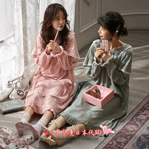 soft honey nightgown women Cotton Spring and Autumn long sleeve court wind over knee long dress fairy pajamas autumn and winter
