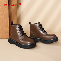 Aokang womens shoes 2021 Winter new fashion Martin boots casual trend boots British style womens shoes commuting
