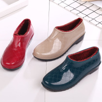 Low-top waterproof shoes plus velvet cotton rain boots Rain boots Rubber shoes galoshes womens kitchen shallow mouth fashion adult non-slip warm winter