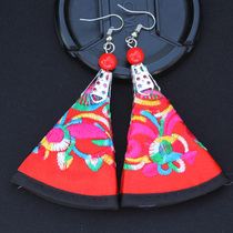 Yunnan ethnic style autumn and winter New earrings fabric female retro personality triangle embroidery Joker earrings earrings female