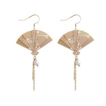 2021 fashion Western style earrings Femininity goddess fan high-end atmospheric cheongsam earrings accessories long fan drop earrings