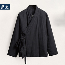 Winter Chinese style linen Hanfu cotton coat jacket men loose large size ancient style cotton and linen robe quilted jacket Ancient cotton suit