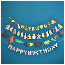 Cartoon Birthday Banner Dinosaur Animal Laqi Flag Triangle Flags Childrens Birthday Scene Arrangement Decorations
