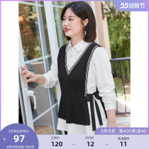 (Qingkura RMB120 ) Large-size womens clothing 2021 Fat younger sister Spring Academy Wind leave Two waistcoat Waistcoat Shirt