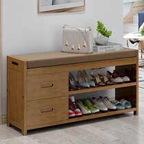 Nordic door coat rack with shoe stool Household door shoe stool Shoe stool Shoe cabinet hanger one solid wood