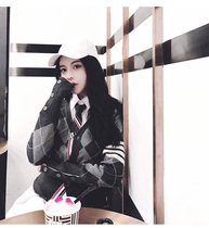  thom browne 17 new plaid cardigan TB series knitwear V-neck wool cardigan jacket female