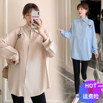 Pregnant woman blouses in spring and autumn relaxed casual shirt T-shirt turning over long sleeve shirt 2022 new gestational woman clothes autumn clothing