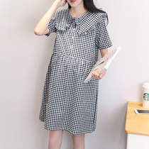 2021 summer doll collar short sleeve maternity dress loose big size dress summer dress thin maternity dress plaid dress