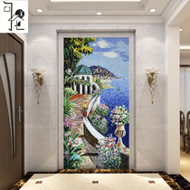 Mediterranean mosaic porch puzzle landscape painting living room dining room art crystal glass mosaic cut painting background wall