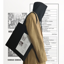 NOLABEL retro simple religious stitching contrast color single shoulder good texture diagonal bag label canvas bag