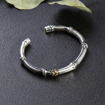999 sterling silver bracelet male Chinese style retro old solid contentment Changle Ping Bamboo couple opening silver bracelet