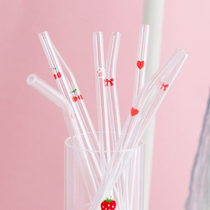 High temperature resistant glass straw transparent cup elbow straw cute girl juice milk tea tube creative reuse