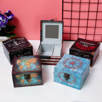 Cosmetic box with mirror Portable jewelry box European exquisite hand jewelry earrings storage box Vintage gift packaging box Small