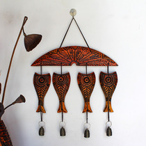 Peach wood American retro lucky wall decoration Hanging decoration Fish wall decoration Wooden wind chimes cute home decoration