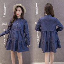 Pregnant Woman Spring Dress Dress Dress Fashion Exterior Wear 2020 New Doll Denim Pregnancy Woman Dress Spring Autumn and Spice Spicy Mother