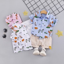2021 new childrens shirt summer fashion baby foreign boy cartoon print boy short sleeve thin