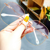 Anti-blue glasses female anti-radiation eye protection look at mobile phone Diamond trimming rimless anti-ultraviolet plain face mirror tide