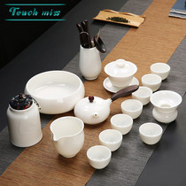 Touch Miss goat Jade white porcelain kung fu tea set set home simple bubble teapot cup full gift