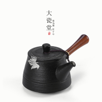 Large porcelain Handicrafts with hand - inlaid black pottery side of the pot ; specialty Maple Leaf Large Kung Fu Tea Set with a solid wooden hand
