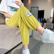 Ice wire speed dry sweatpants summer thin high waist bean feet leisure Harlen nine points loose skinny pants
