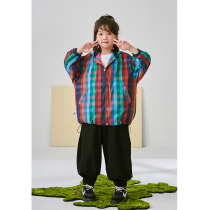 Pear small leisure childrens coat 2021 autumn new male and female children neutral long windbreaker color Grid 2 face wearing jacket