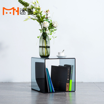 Nordic creative transparent storage small coffee table square table modern high-end bedroom living room sofa corner coffee table