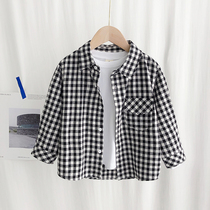 2021 new boy plus velvet long sleeve shirt cotton childrens coat winter boy foreign style childrens plaid shirt