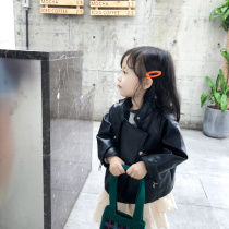 Beauty girl girl baby handsome stand collar leather jacket coat 2019 autumn and winter women childrens clothing upper body effect is good