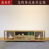 New Chinese style old elm TV cabinet solid wood paint-free living room floor cabinet low cabinet modern minimalist locker log furniture