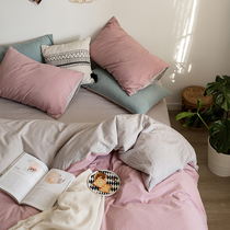 ins Nordic cotton bedding four-piece set 100 cotton simple summer bed sheet three-piece quilt cover bed hat