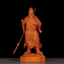 Woodcarving Guan Gong ornaments Wu Caishen Guan Erye statue dedicated to camphor wood pure hand-made solid wood carving mildew and moisture-proof