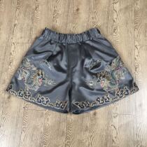 Cloud decoration totem 2021 original ethnic style womens hand-embroidered Tenglong Shuanglong casual shorts wide-legged pants