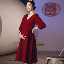 Pregnant woman toast the bride to cover her belly red big code fat mm betrothed to the door gown and dress for womens summer wedding