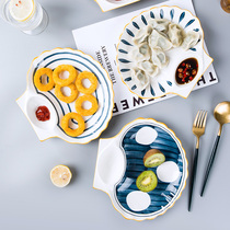 Dumpling dish with vinegar dish Household ceramic grid fries dumpling special plate Breakfast creative net celebrity Japanese tableware