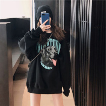 South Korea 2020 Autumn loose dog head clothes female male lazy wind long thin coat tide big size couple plus Velvet