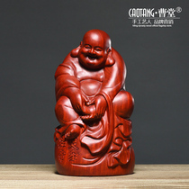 Red sandalwood carving Maitreya Buddha Buddha statue large living room decoration Solid wood contentment sitting laughing Buddha lucky town house worship