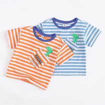 Boys summer short sleeve T-shirt summer clothes new childrens baby baby cotton cartoon half sleeve stripe foreign style shirt 3