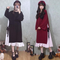 Ming Xie Loli large size fairy spring and summer Japanese series Fake two-piece long cute student Lolita dress