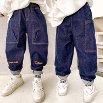 2022 Spring and Autumn New Boys Handsome Jeans Big Boys Pants Childrens Loose Trousers Denim Overalls