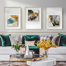 Game modern light luxury green gold decorative painting abstract Triple living room aluminum metal frame mural painting model room hanging painting